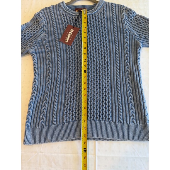 Alesbury Mens Small Blue Cable Knit 100% Cotton Crewneck Sweater NEW - Picture 3 of 6